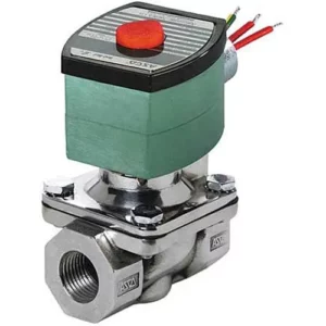 Green solenoid coil connected to steel valve